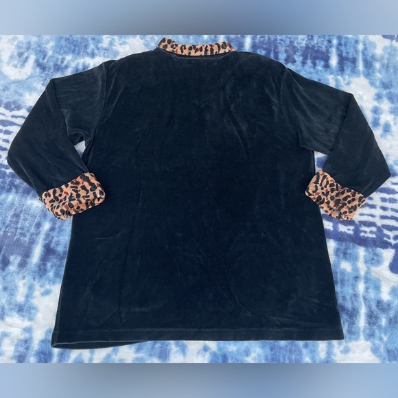Vintage Black Velour Leopard Accent Trim Jason Maxwell Pullover Petite Medium - Picture 7 of 8